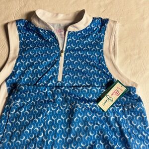 Lillie Green Womens Blue Golf Ball Print Sleeveless Polo Top UPF 50 S/Skort SP